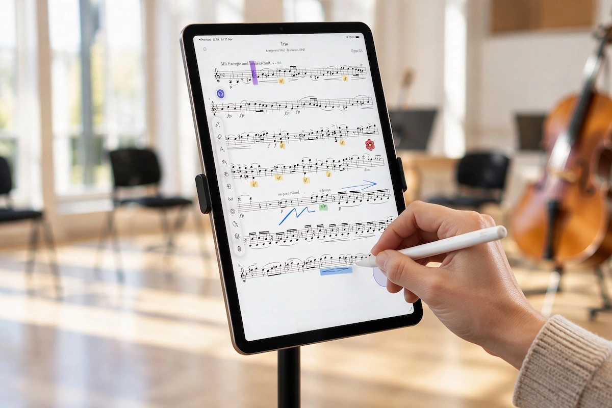 digitalScore on iPad showing a score with handwritten annotations